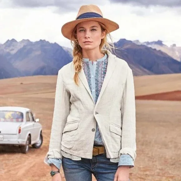 Sundance Turlington 100% Cotton Ruffle Trim Textured Blazer Jacket Sz 2 - Picture 1 of 7